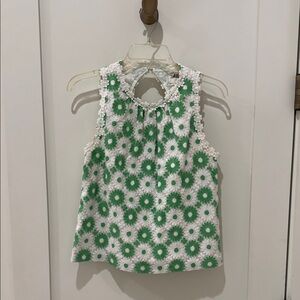Milly Green and White Floral Embroidered Top